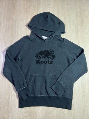 Roots Y2K Men's Medium Black “Salt and Pepper” Hoodie Sweater